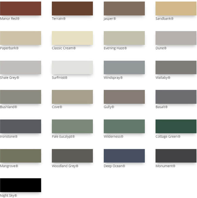 Standard Colorbond Garage Door Colours